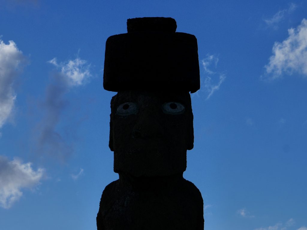Détail du seul Moai avec des yeux en corail conservé à ce jour
